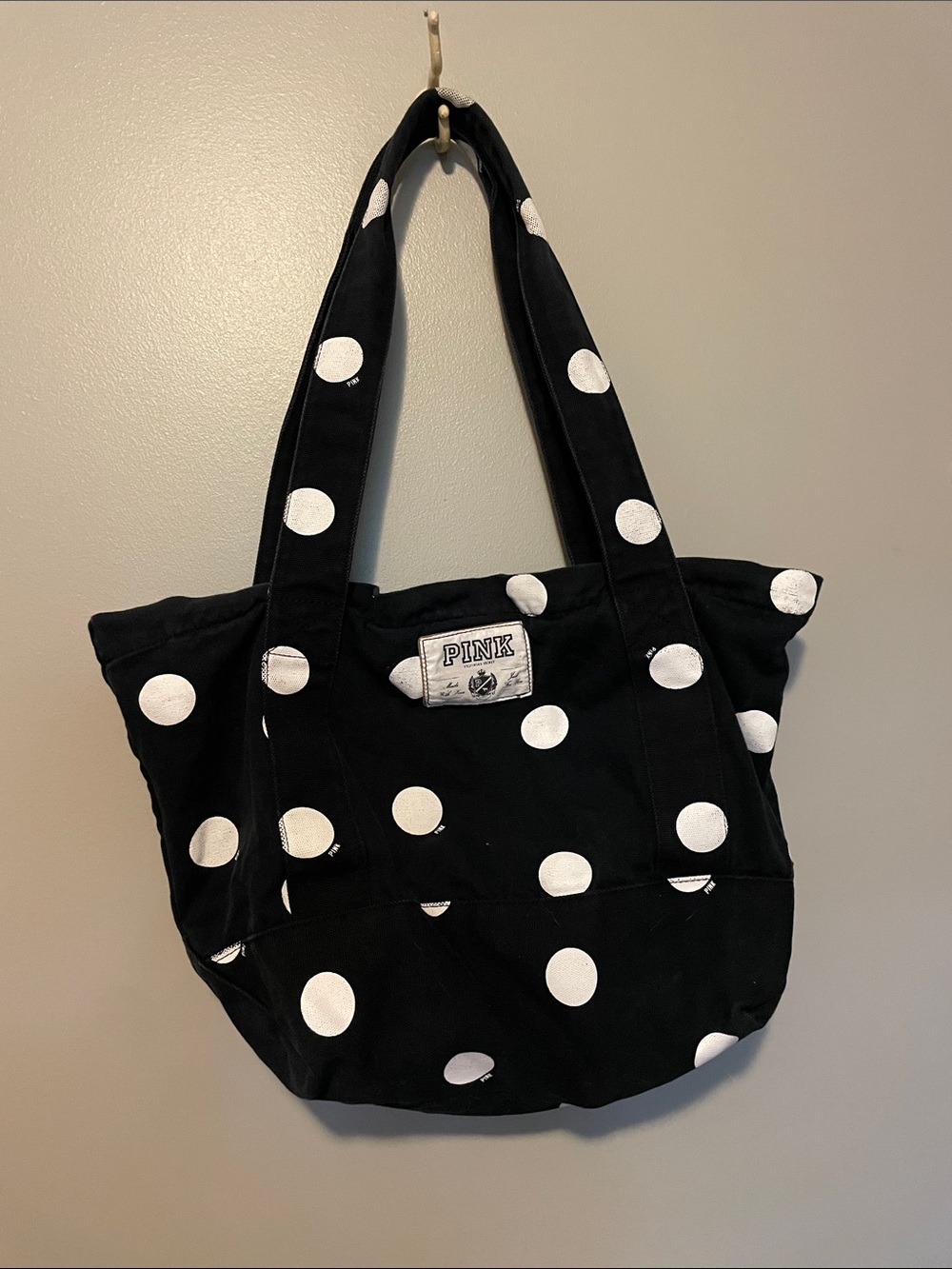 PINK Victoria's Secret Black Tote with White Polka Dots